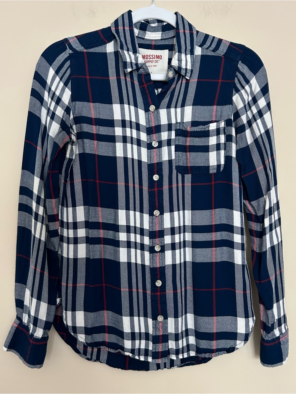 Mossimo Supply Co. Women’s Navy White & Red Plaid Button Down Shirt
